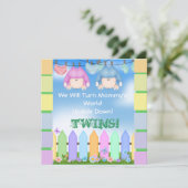 BABY SHOWER nodigt UNISEX TWINS uit! Kaart (Staand voorkant)