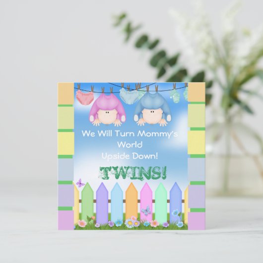 BABY SHOWER nodigt UNISEX TWINS uit! Kaart (Staand voorkant)
