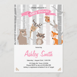 baby shower nodigt Woodland Animals Forest Girl ui Kaart