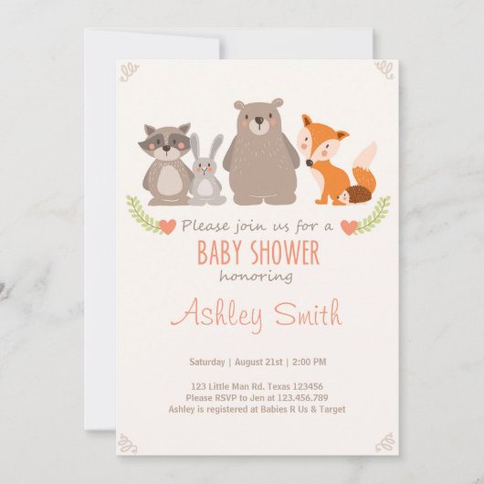 Baby shower nodigt Woodland Animals Forest uit Kaart (Voorkant)