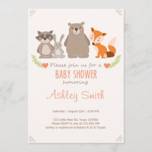 Baby shower nodigt Woodland Animals Forest uit Kaart