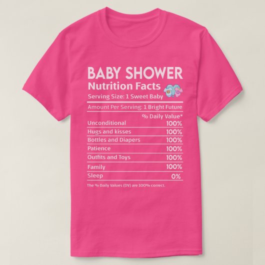 Baby shower Nutrition Facts Etiket T-shirt (Design voorkant)