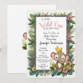 Baby shower Oerwoud Bloemen Lijst Olifant Kaart (Voorkant / Achterkant)