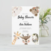baby shower Oerwoud Safari Animals Invitation, BA1 Aankondiging (Staand voorkant)
