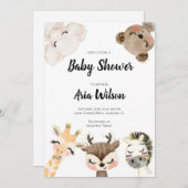 baby shower Oerwoud Safari Animals Invitation, BA1 Aankondiging (Voorkant / Achterkant)