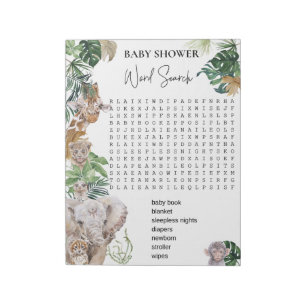 Baby shower Oerwoud Safari Animals Word Search Notitieblok