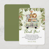 Baby shower Oerwoud Safari Dieren in Auto Bedankkaart (Voorkant / Achterkant)