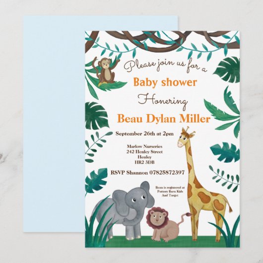 Baby shower oerwoud uitnodigingen (Voorkant / Achterkant)