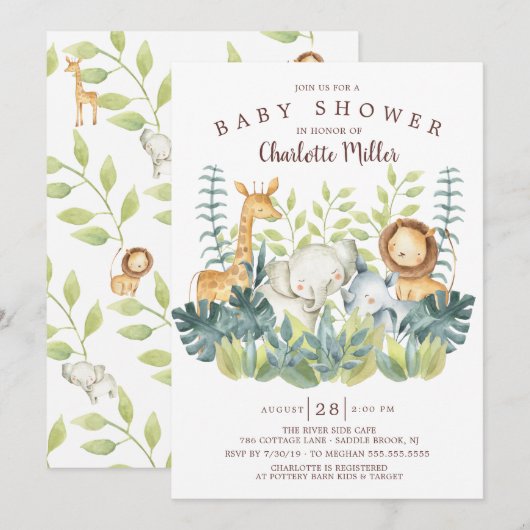 Baby shower oerwouden kaart (Voorkant / Achterkant)