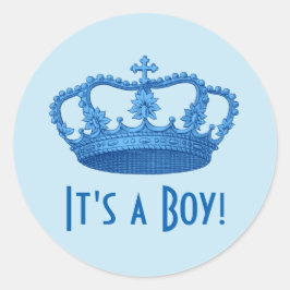 Baby shower of Aankondiging  Blauwe Kroon A04 Ronde Sticker