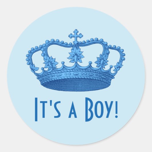 Baby shower of Aankondiging Blauwe Kroon A04 Ronde Sticker (Voorkant)