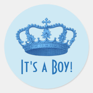 Baby shower of Aankondiging Blauwe Kroon A04 Ronde Sticker