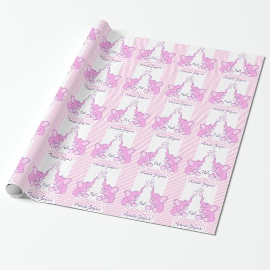 baby shower of kleindochter, roze omhulsel cadeaupapier (Uitgerold)