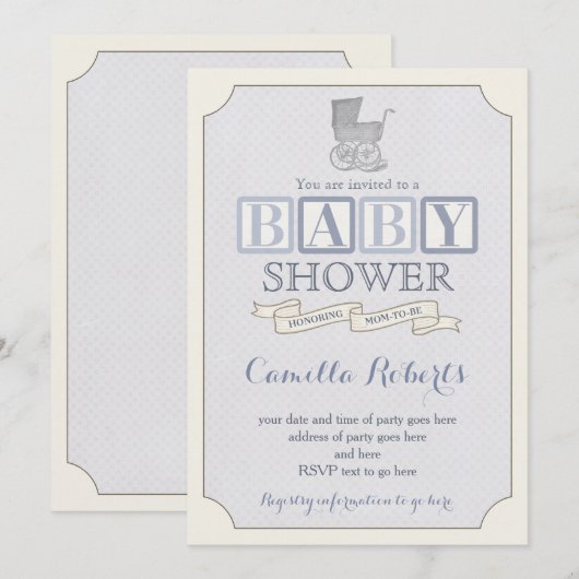  baby shower of sprinkhaanuitnodigingen, jongen kaart (Voorkant / Achterkant)