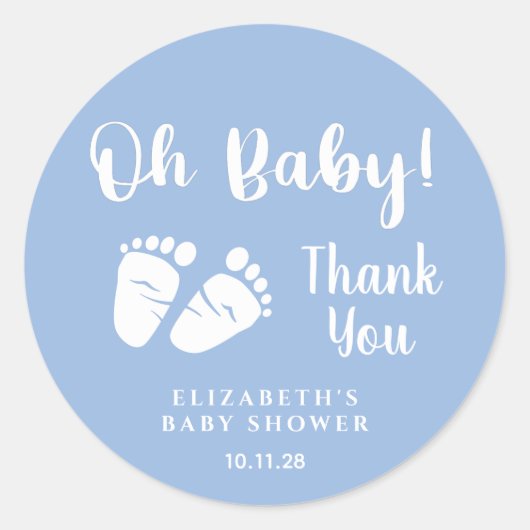 Baby shower Oh Baby Feet Blauw Dank u Ronde Sticker (Voorkant)