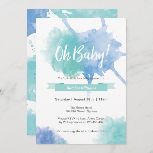 Baby shower Oh baby splash uitnodiging (Voorkant / Achterkant)