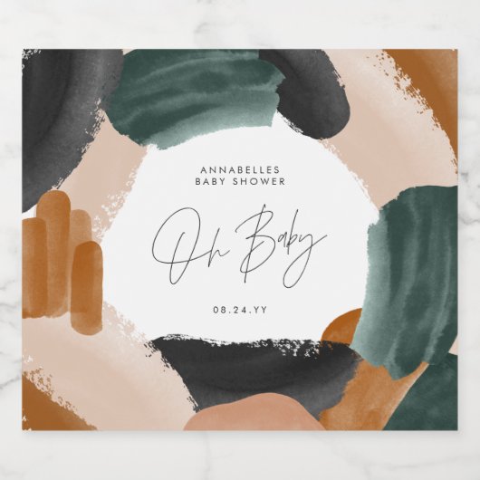 Baby shower Oh baby terracotta abstract geschilder Bier Etiket (Enkel label)