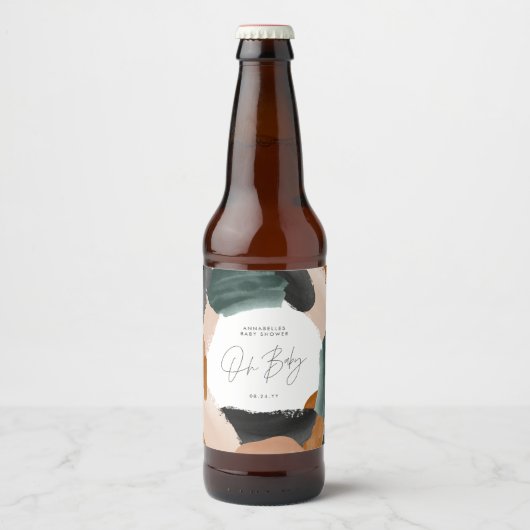Baby shower Oh baby terracotta abstract geschilder Bier Etiket (Voorkant)
