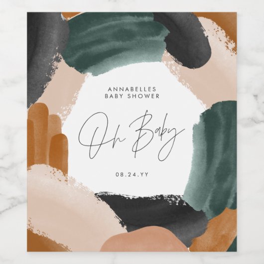 Baby shower Oh baby terracotta abstract geschilder Wijn Etiket (Enkel label)
