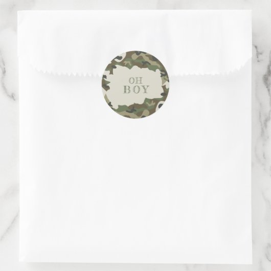 Baby shower Oh Boy Camo Ronde Sticker (Tas)