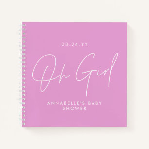 Baby shower oh meisje script modern cerise roze notitieboek