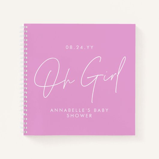 Baby shower oh meisje script modern cerise roze notitieboek (Voorkant)