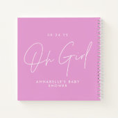 Baby shower oh meisje script modern cerise roze notitieboek (Achterkant)