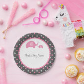 Baby shower Olephants Roze grijs en wit Papieren Bordje (Feest)