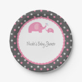 Baby shower Olephants Roze grijs en wit Papieren Bordje (Voorkant)