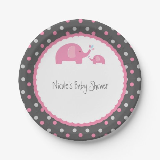 Baby shower Olephants Roze grijs en wit Papieren Bordje (Voorkant)