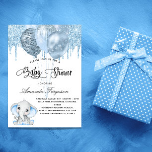 Baby shower olifant blauw ballon luxe kaart
