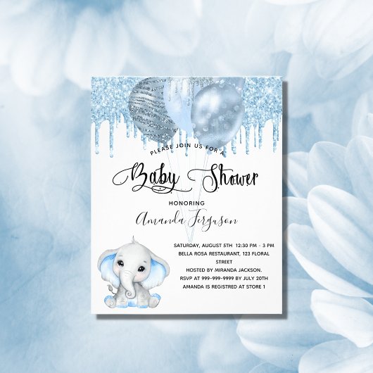 Baby shower olifant blauw budget uitnodiging flyer