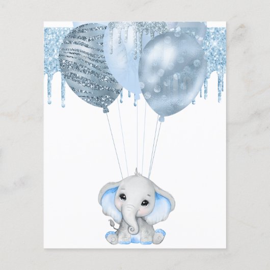 Baby shower olifant blauw budget uitnodiging flyer (Achterkant)