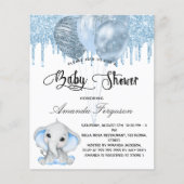 Baby shower olifant blauw budget uitnodiging flyer (Voorkant)