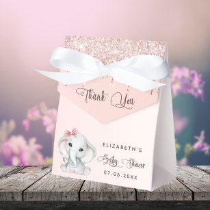 Baby shower olifant blush roos glitter dank u bedankdoosjes
