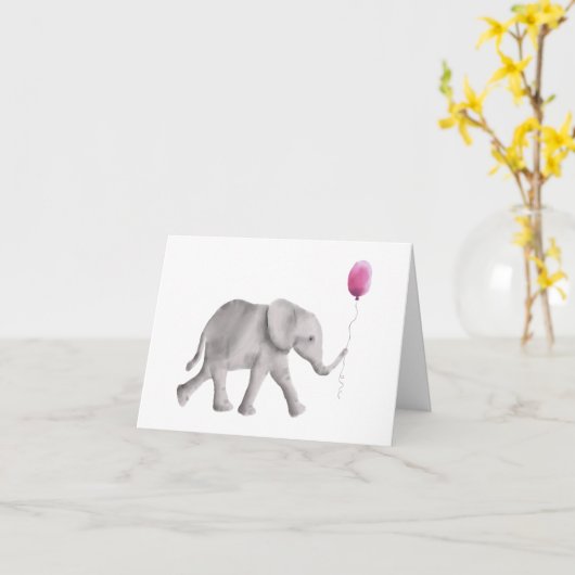 Baby shower olifant dank u kaarten, roze kaart (Gele Bloem)