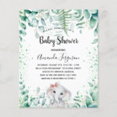 Baby shower olifant eucalyptus budget uitnodiging flyer (Voorkant)