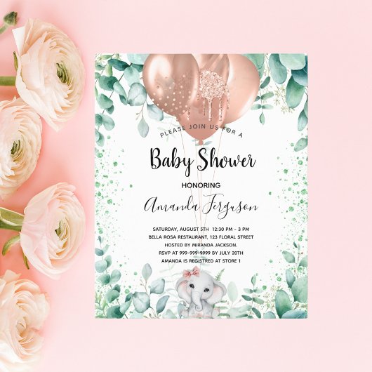 Baby shower olifant eucalyptus uitnodiging