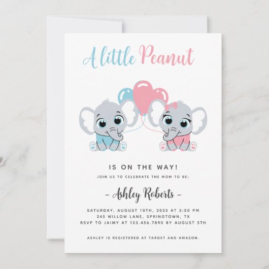 Baby shower olifant genderneutraal kaart (Voorkant)