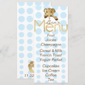 Baby shower Olifant Goud Blauw Menu (Voorkant / Achterkant)