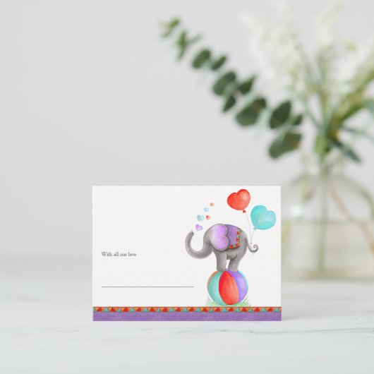 Baby shower olifant grijs kunst display douchekaar informatiekaartje (Staand voorkant)