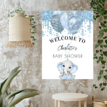 Baby shower olifant jongen blauw witte ballonnen