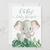 Baby Shower Olifant Jungle Groene Uitnodiging (Achterkant)