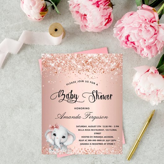 Baby shower olifant meisje roos uitnodiging