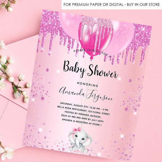 Baby shower olifant meisje roze budgetuitnodiging flyer