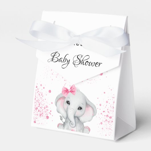 Baby shower olifant meisje roze glitter wit bedankdoosjes (Voorkant Zijde)