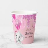 Baby shower olifant meisje roze glitterdruppels papieren bekers (Achterkant)
