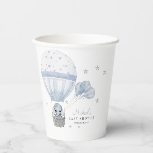 Baby shower olifant met luchtballon papieren bekers (Voorkant)