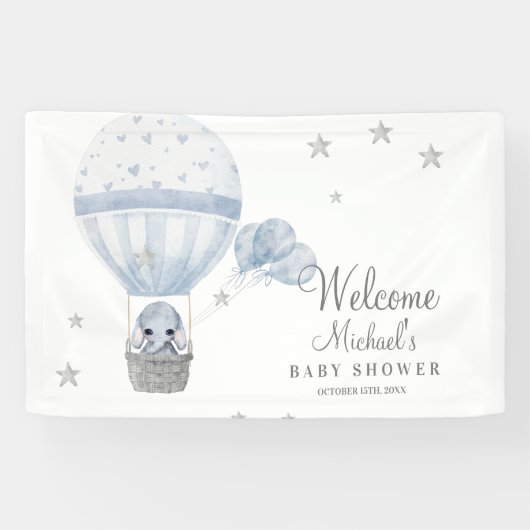 Baby shower olifant met luchtballon spandoek (Horizontaal)