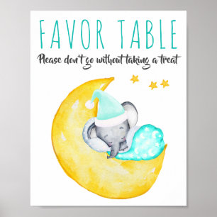 Baby shower olifant op het moon Favor Table Sign Poster